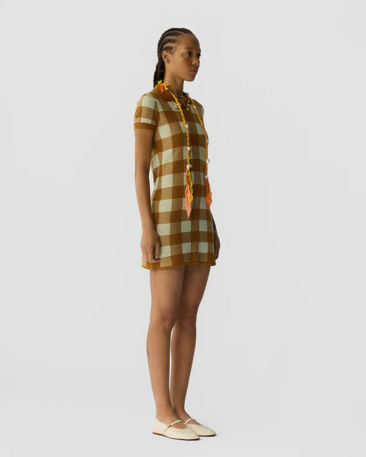 Guest In Residence - Gingham Polo Dress in Suede/Limewash - Kalifornia Jean Bar