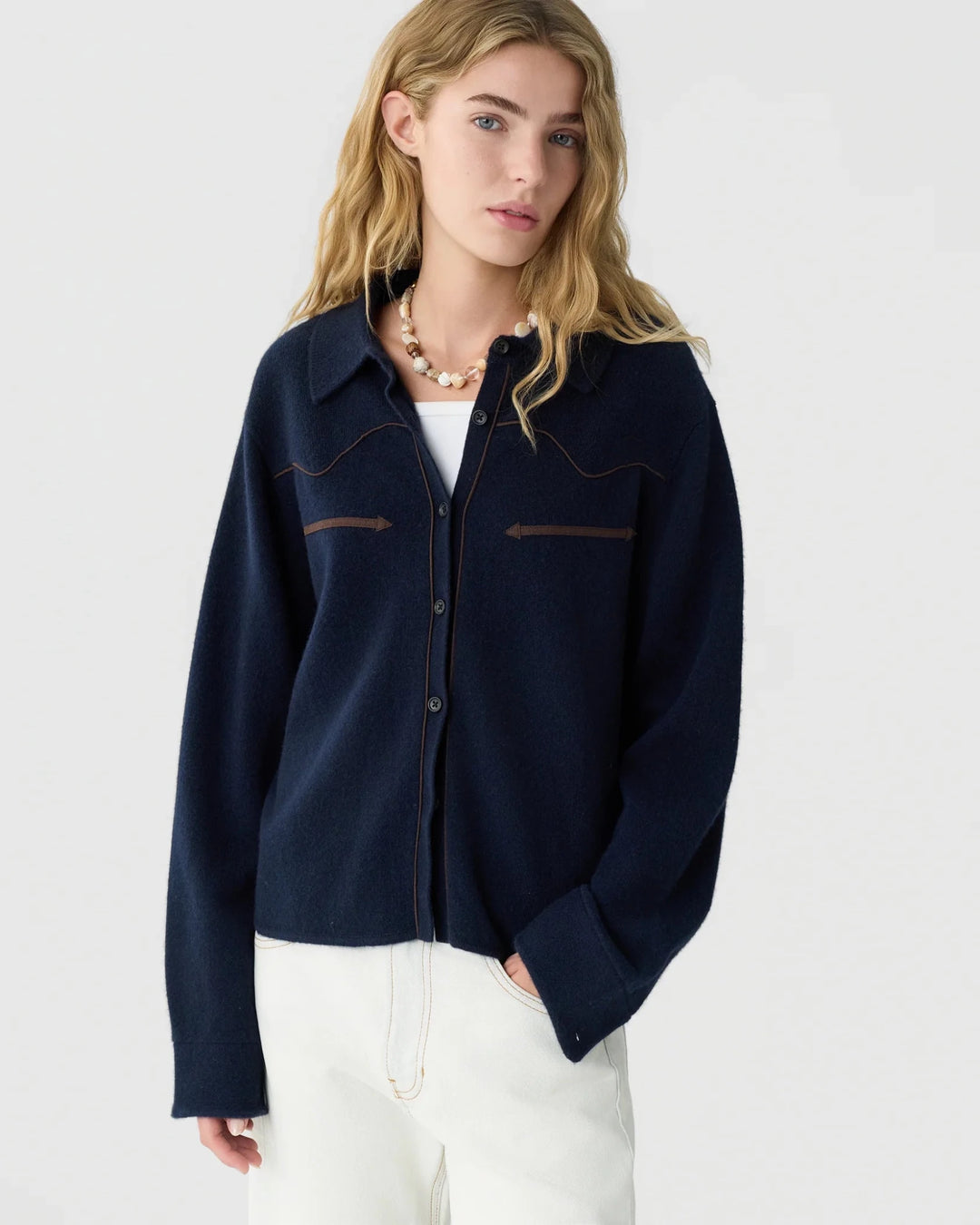 Guest in Residence - Midnight Western Shirt Cropped Cashmere - Kalifornia Jean Bar