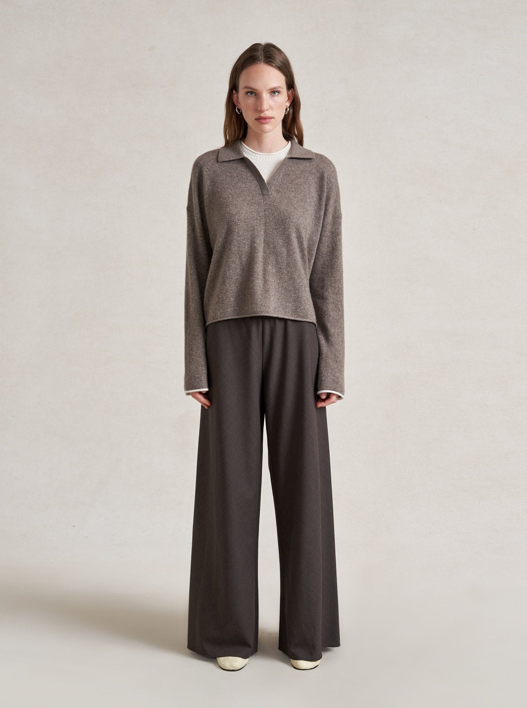 La Ligne - Dominick Polo Sweater - Dark Tan/Ivory - Kalifornia Jean Bar