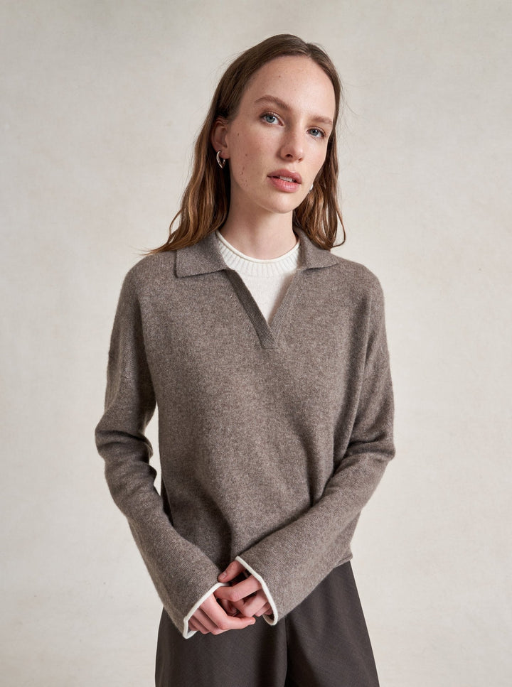 La Ligne - Dominick Polo Sweater - Dark Tan/Ivory - Kalifornia Jean Bar