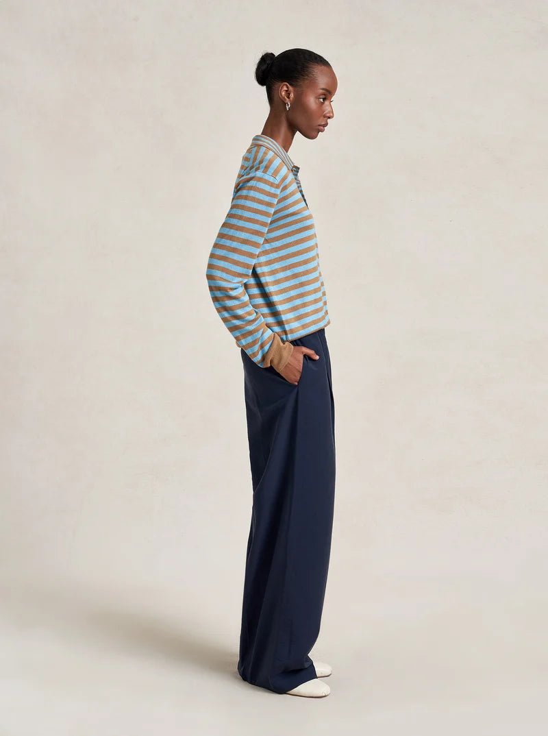 La Ligne - Striped Ben Polo Sweater Striped Cerulean/Camel - Kalifornia Jean Bar