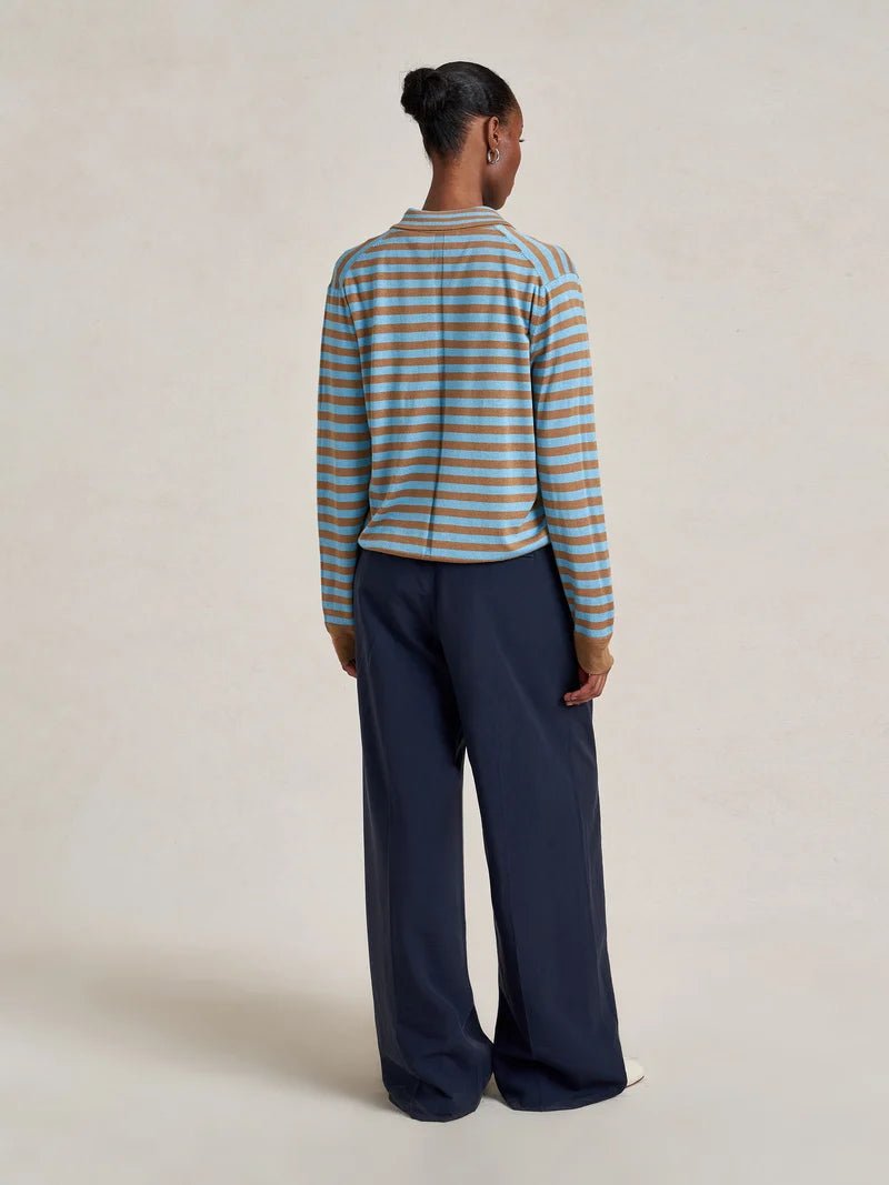 La Ligne - Striped Ben Polo Sweater Striped Cerulean/Camel - Kalifornia Jean Bar