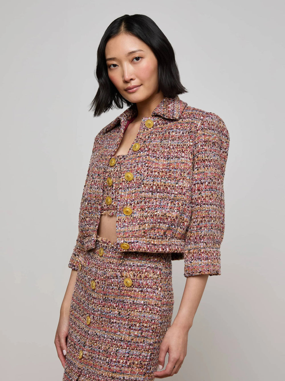 L’AGENCE - Jia Crop 3/4 Jacket in Mauve Tweed - Kalifornia Jean Bar