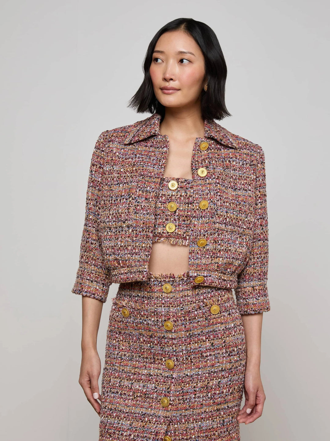 L’AGENCE - Jia Crop 3/4 Jacket in Mauve Tweed - Kalifornia Jean Bar