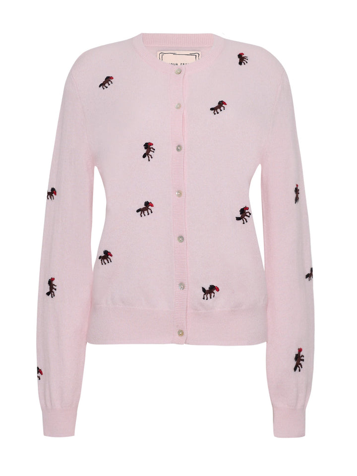 Linga Franca - Horse Motif Cardigan - Pale Pink Cashmere - Kalifornia Jean Bar