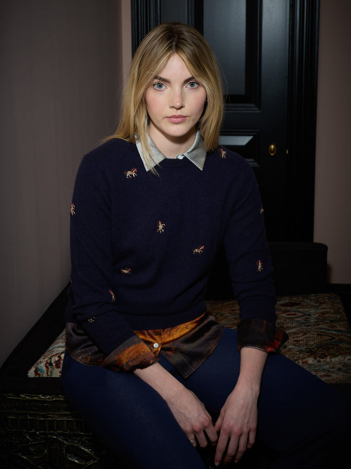 Lingua Franca - Horse Motif Crewneck Navy - Kalifornia Jean Bar