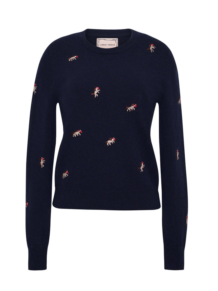 Lingua Franca - Horse Motif Crewneck Navy - Kalifornia Jean Bar