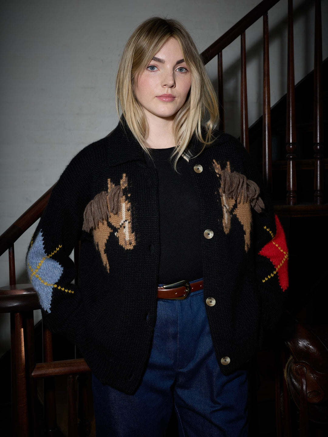 Lingua Franca - Stevie Cardigan Equestrian Black - Kalifornia Jean Bar