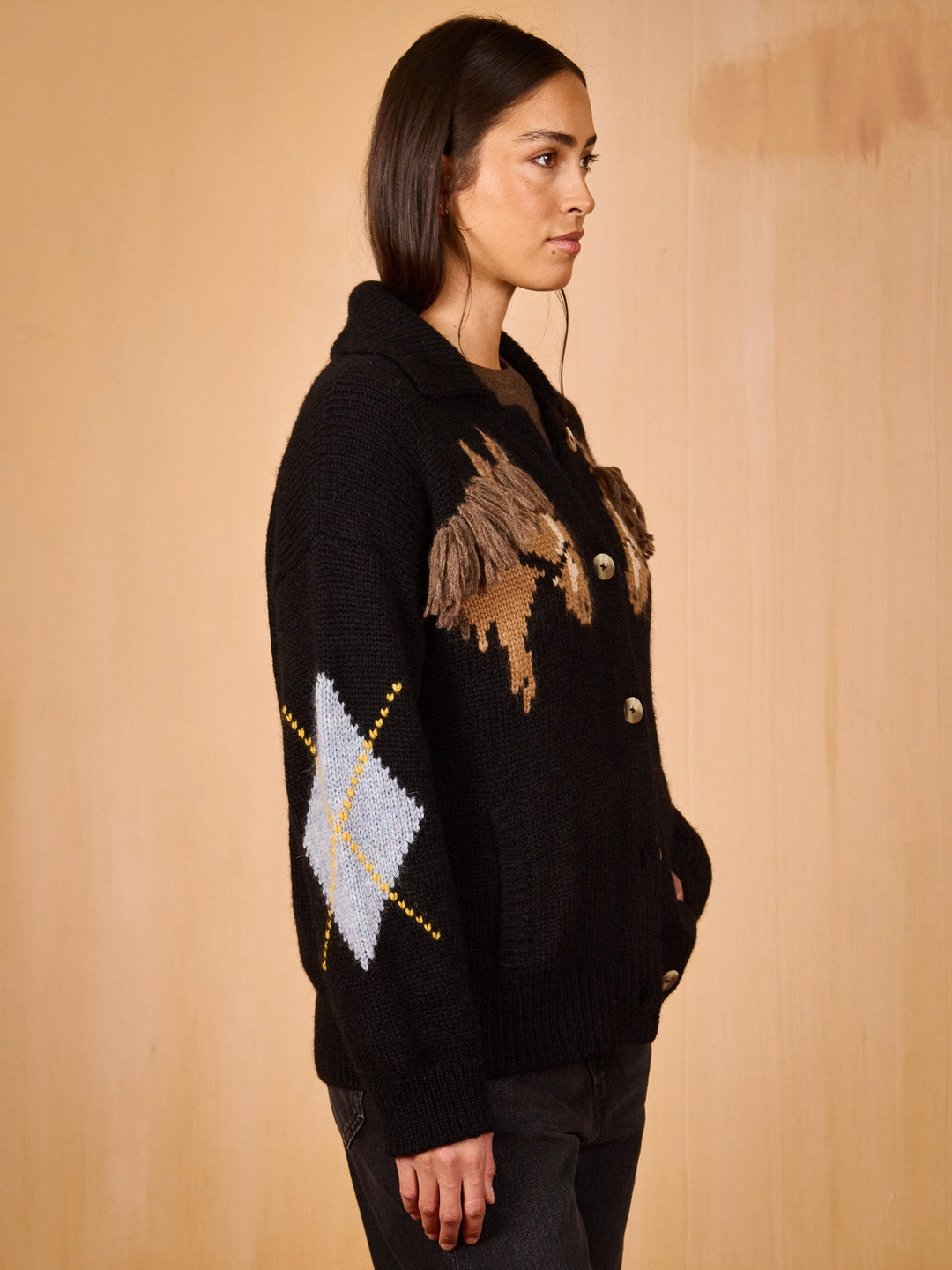 Lingua Franca - Stevie Cardigan Equestrian Black - Kalifornia Jean Bar