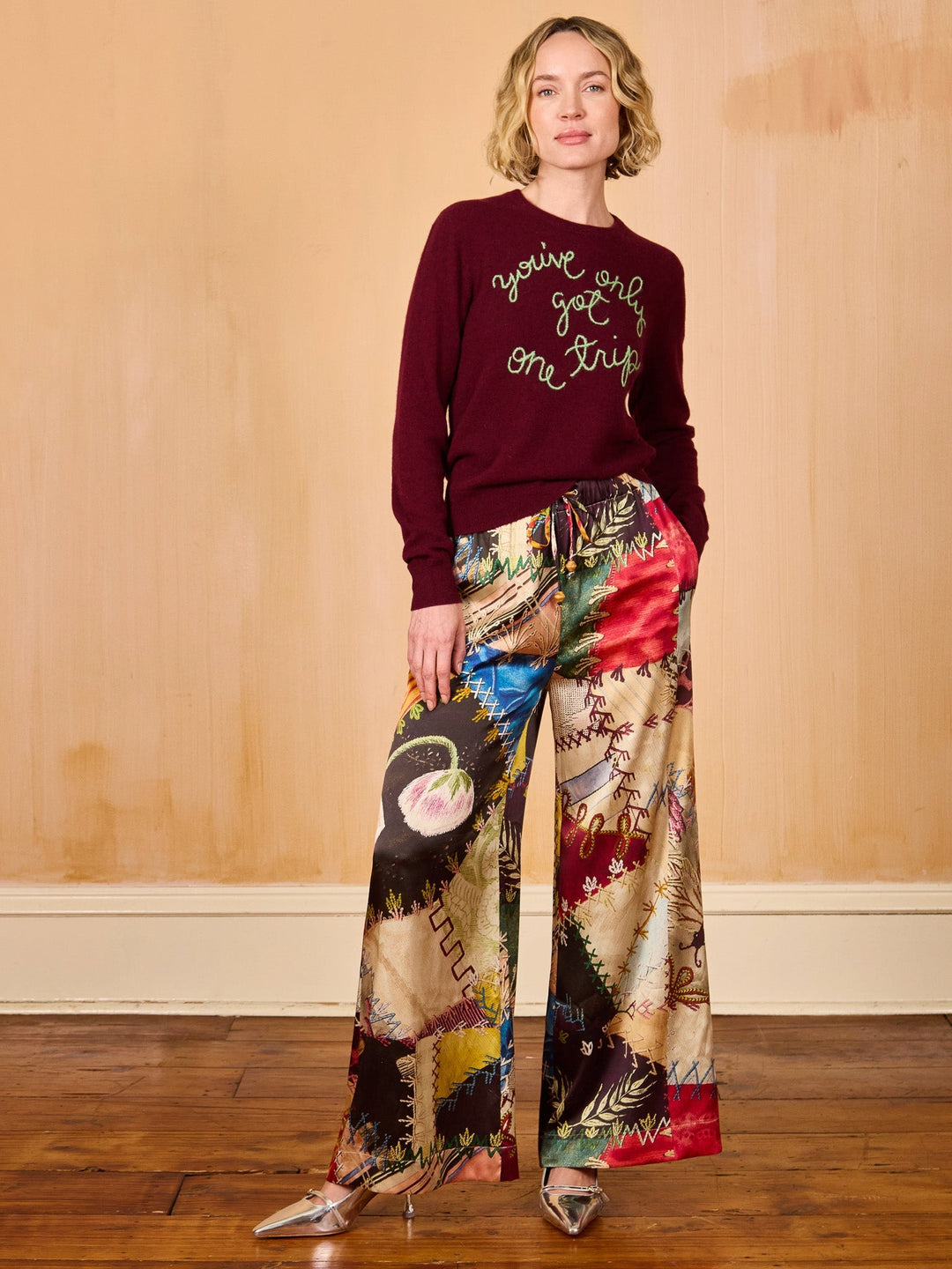 Lingua Franca - You've Only Got One Trip Crewneck - Maroon Cashmere - Kalifornia Jean Bar