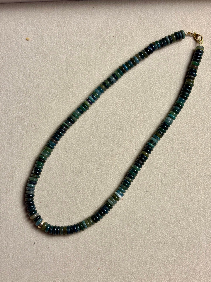 LivElle - Aventurine Rondelle Beads w/ CZ 18K GF Spacer Necklace - Kalifornia Jean Bar