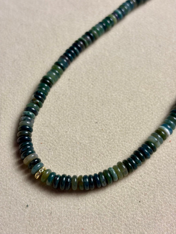 LivElle - Aventurine Rondelle Beads w/ CZ 18K GF Spacer Necklace - Kalifornia Jean Bar