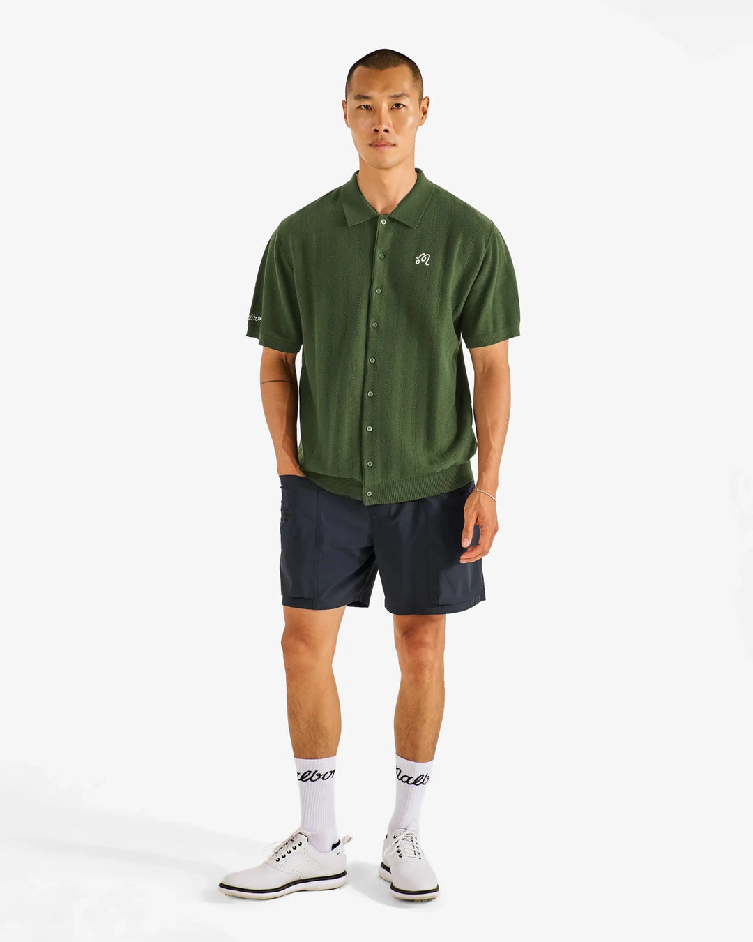 Malbon - Crosscut Crochet Polo in Rifle Green - Kalifornia Jean Bar