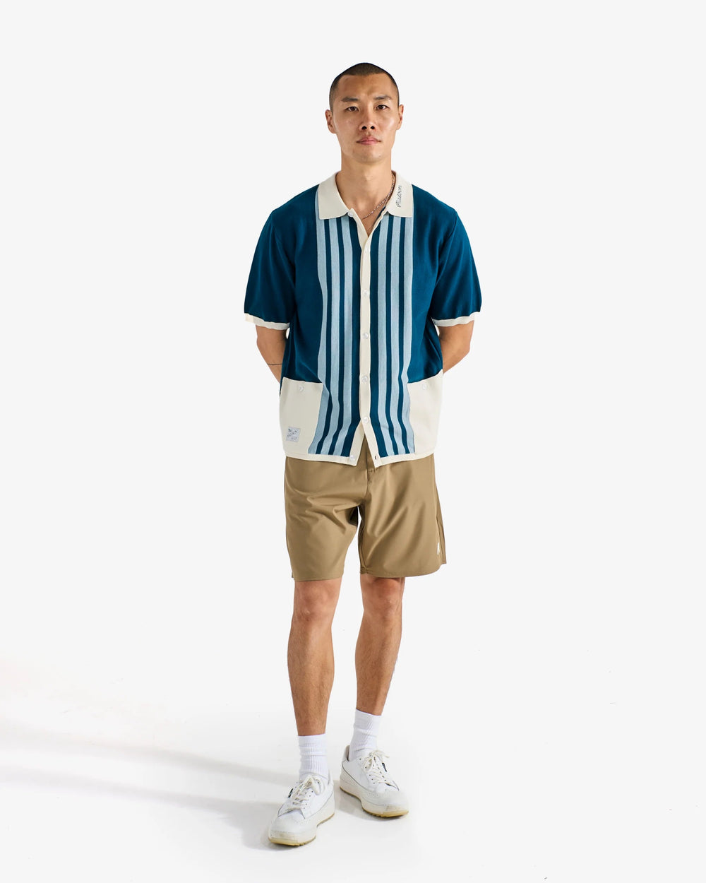 Malbon - GABBIANO KNIT BUTTON UP - OCEAN - Kalifornia Jean Bar