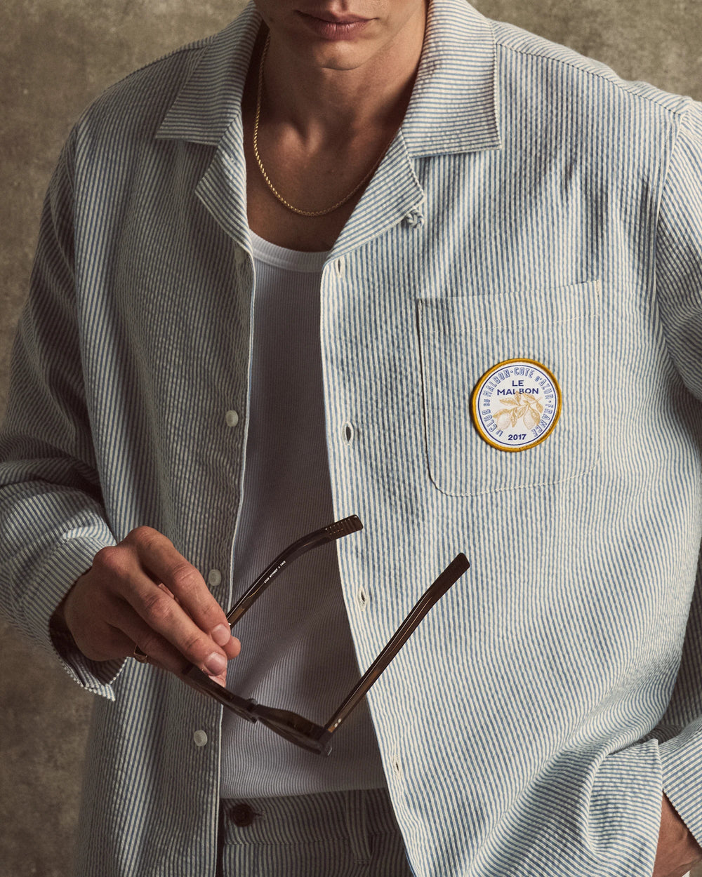 Malbon - Saint Tropez Seersucker Shirt in Blue Stripe - Kalifornia Jean Bar