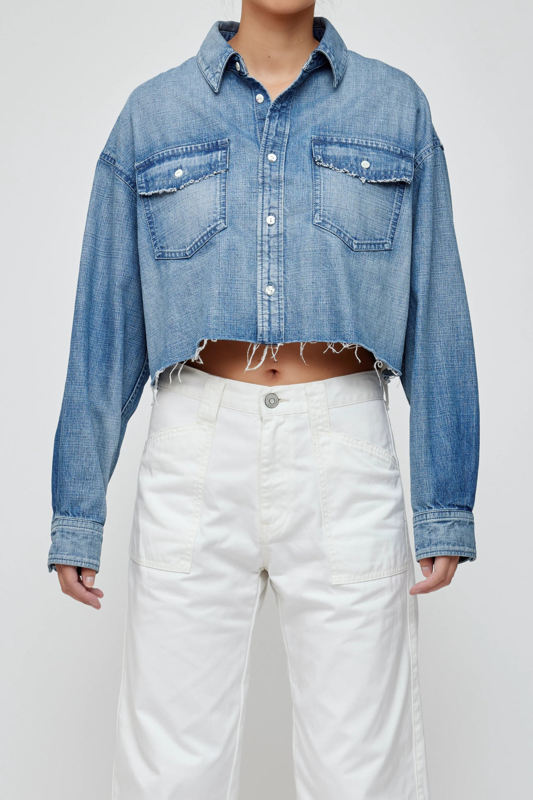Moussy - Manorhaven Cropped Shirt in Blue - Kalifornia Jean Bar