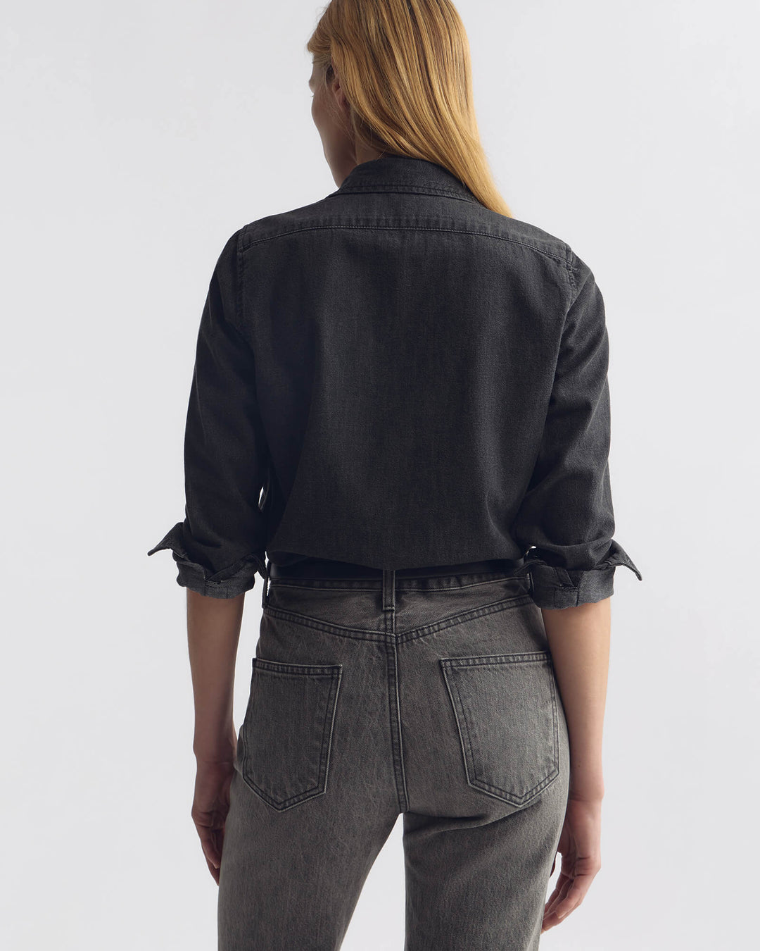 Nili Lotan - Emilie Denim Ruffle Shirt Faded Black - Kalifornia Jean Bar