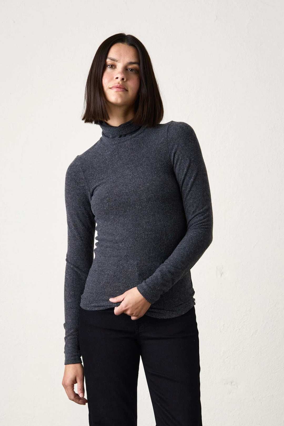 NSF - Lani Plush Fitted Turtleneck in Black - Kalifornia Jean Bar