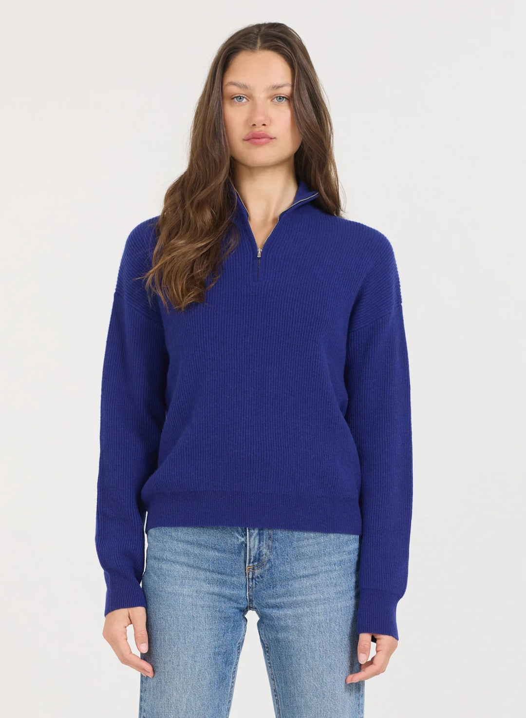 One Grey Day - Colorado Ultramarine Cashmere Half - Zip Pullover - Kalifornia Jean Bar