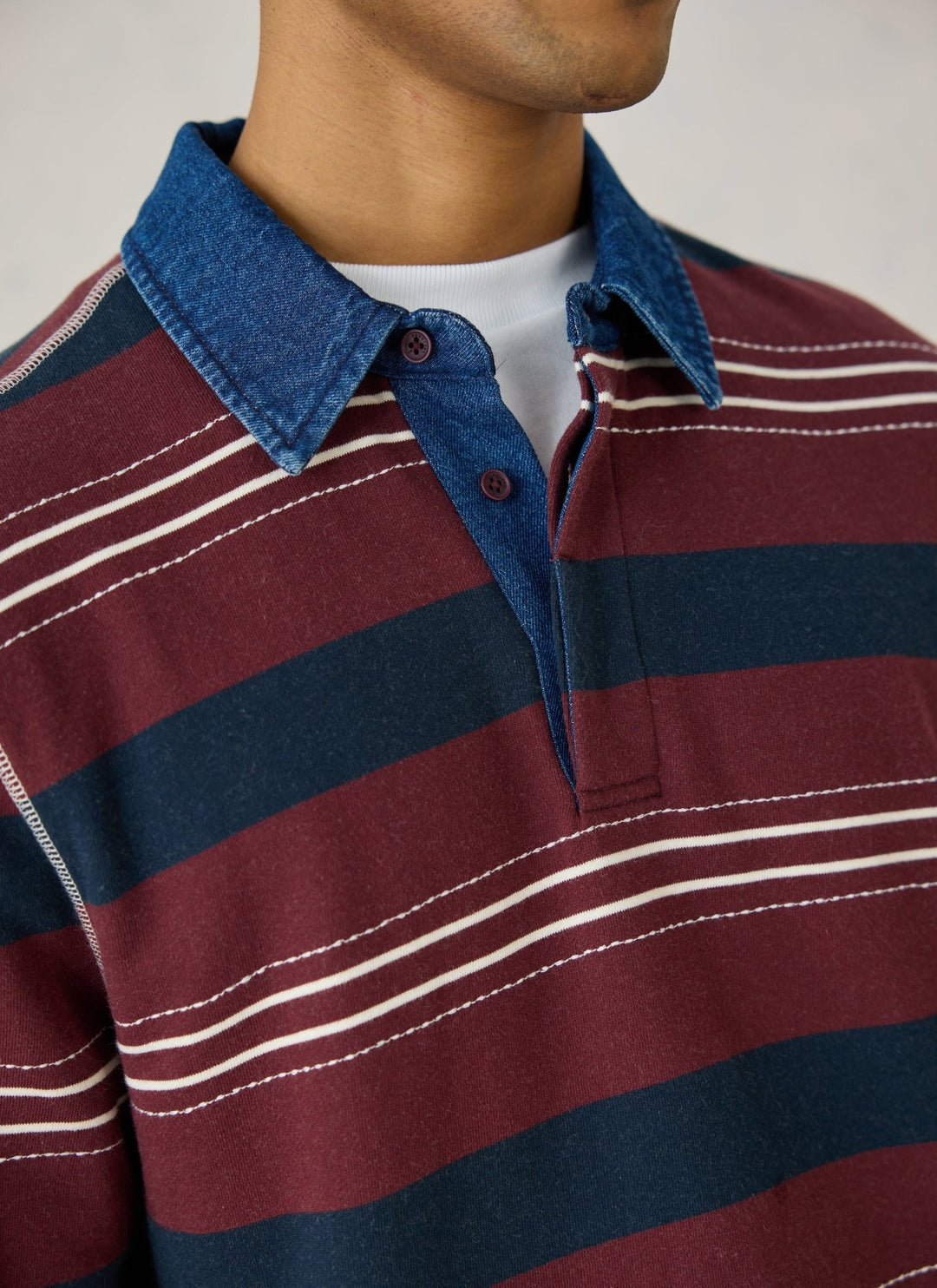 Percival - Dennis Denim Collar Rugby - Burgundy Stripe - Kalifornia Jean Bar