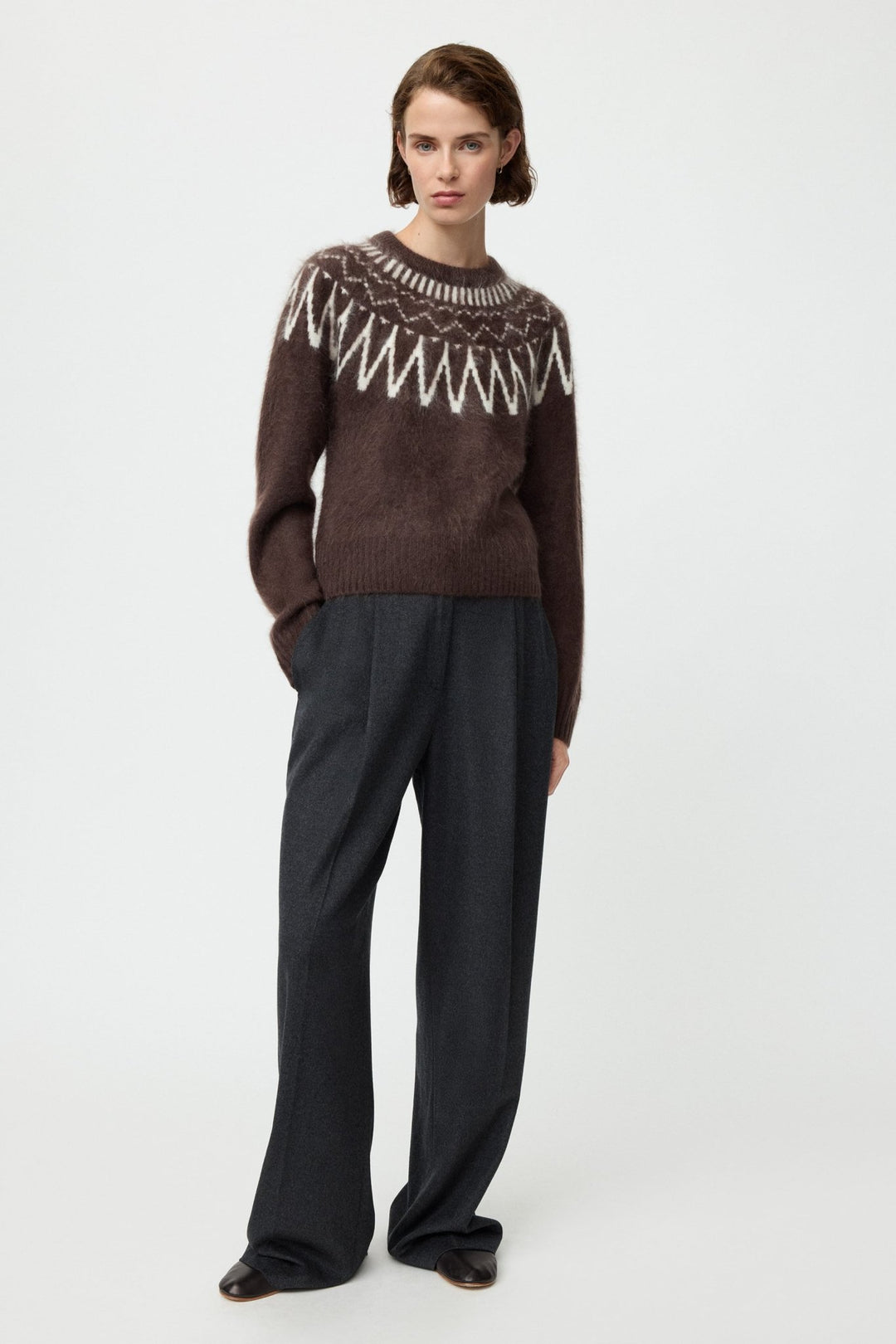 Soft Goat - Mocha Brushed Fair Isle Crewneck - Kalifornia Jean Bar