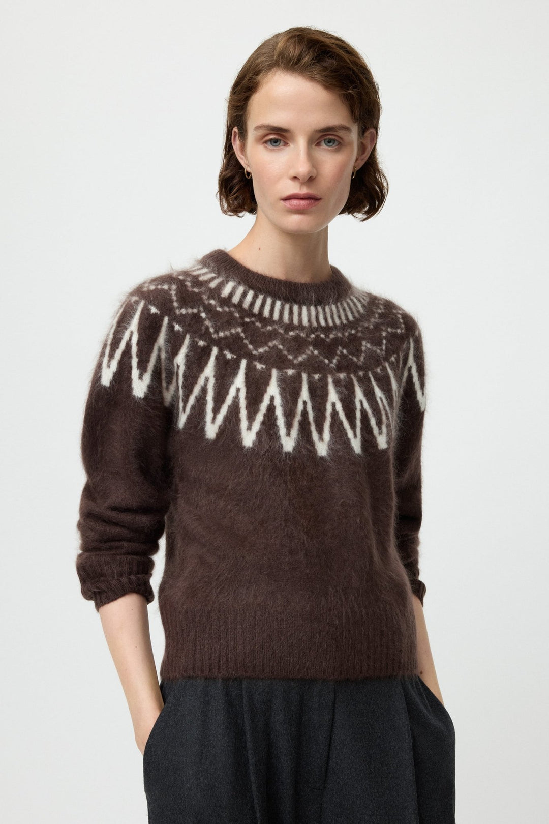 Soft Goat - Mocha Brushed Fair Isle Crewneck - Kalifornia Jean Bar