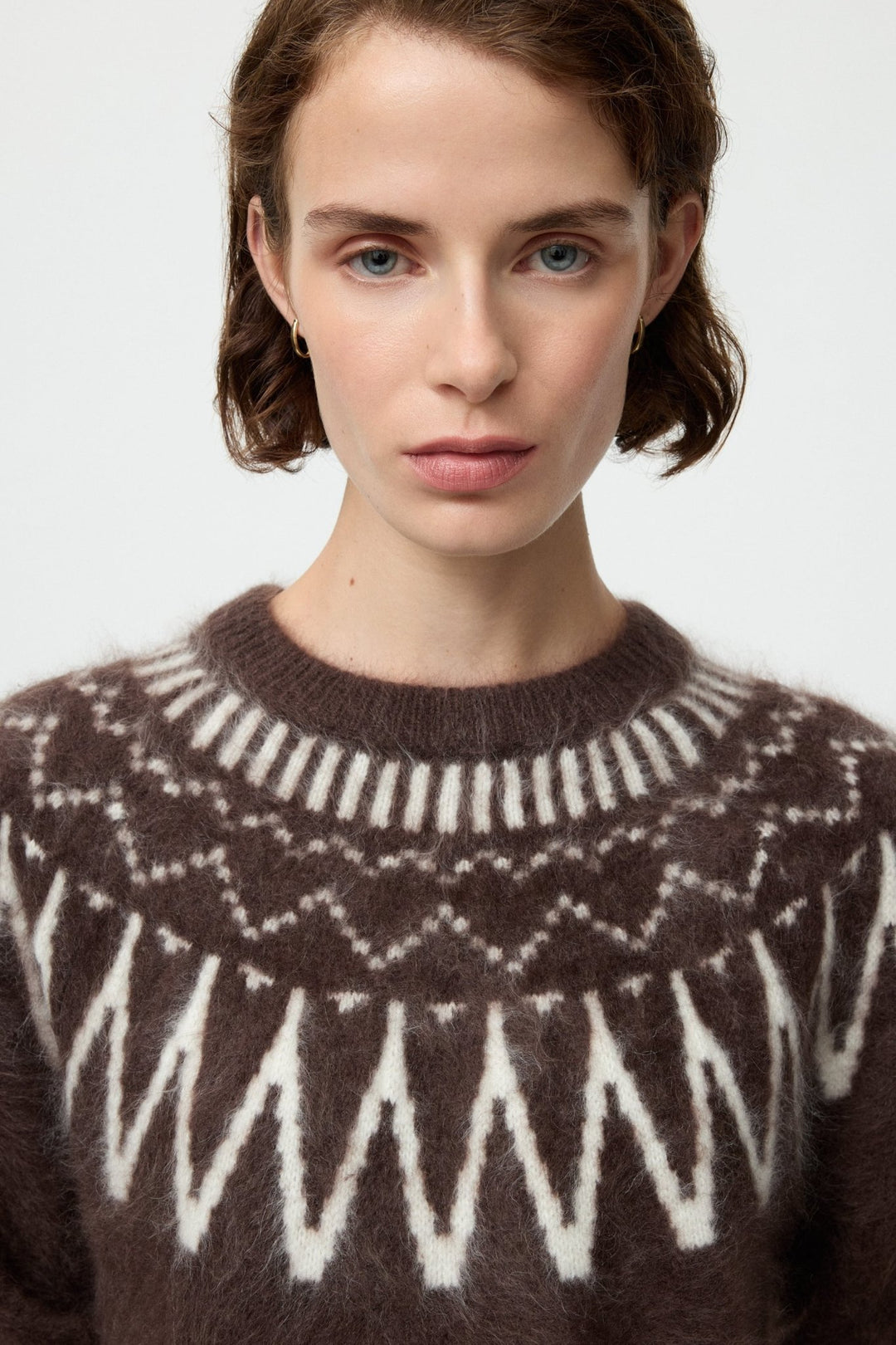 Soft Goat - Mocha Brushed Fair Isle Crewneck - Kalifornia Jean Bar