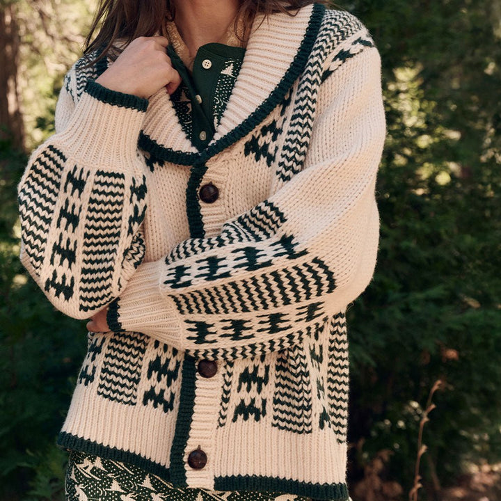 THE GREAT. - Cream/Forest Chalet Cardigan Sweater - Kalifornia Jean Bar