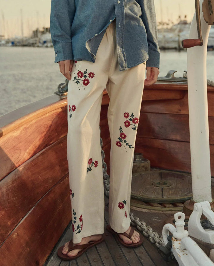 The Great - Easy Pant Natural Field Floral Emb - Kalifornia Jean Bar