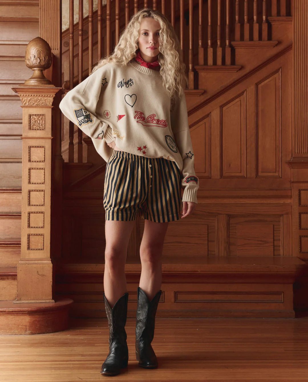 The Great - Embroidered Oversized Pullover Crew Cream - Kalifornia Jean Bar