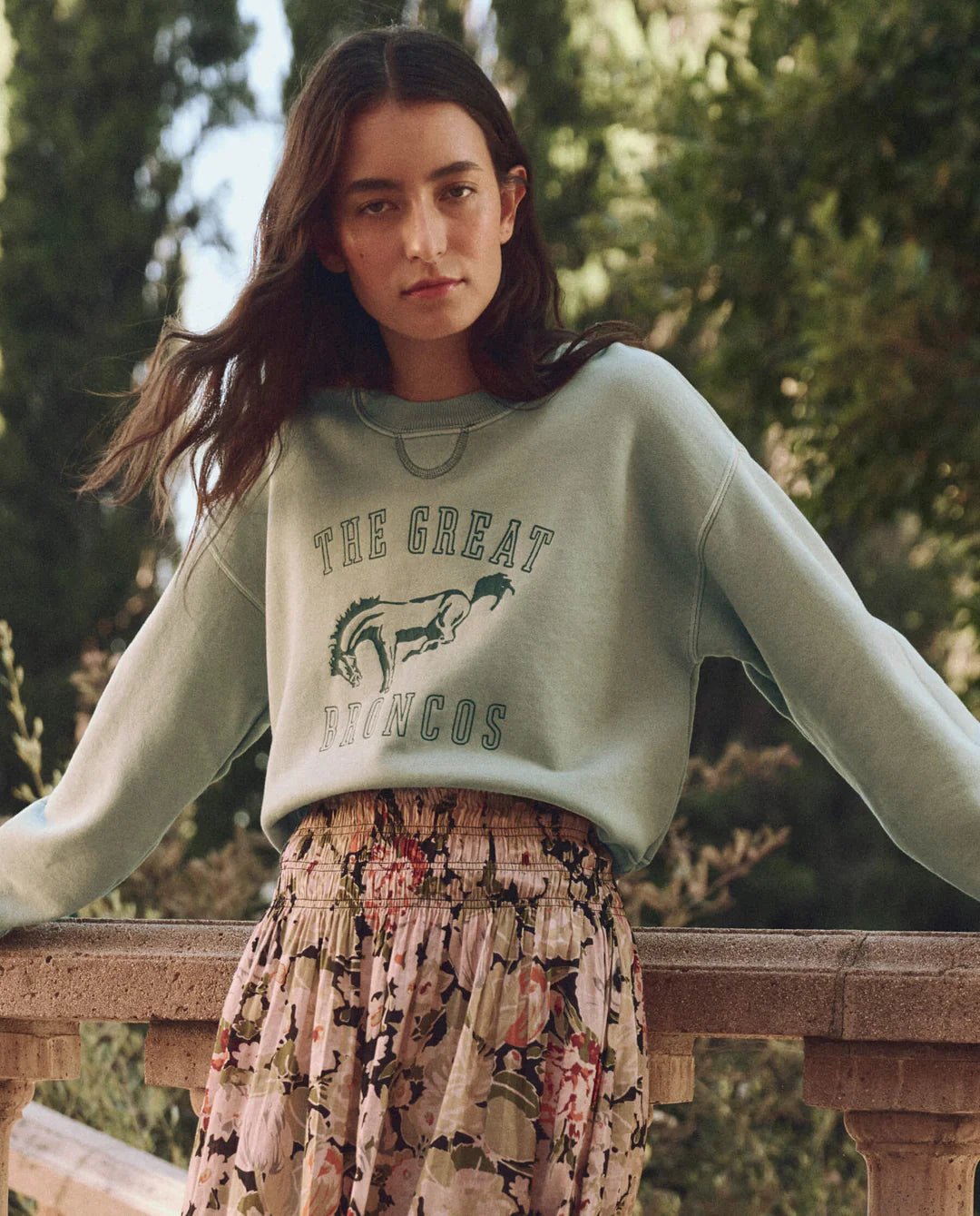 The Great - Smoke Green Bucking Bronco League Sweatshirt - Kalifornia Jean Bar