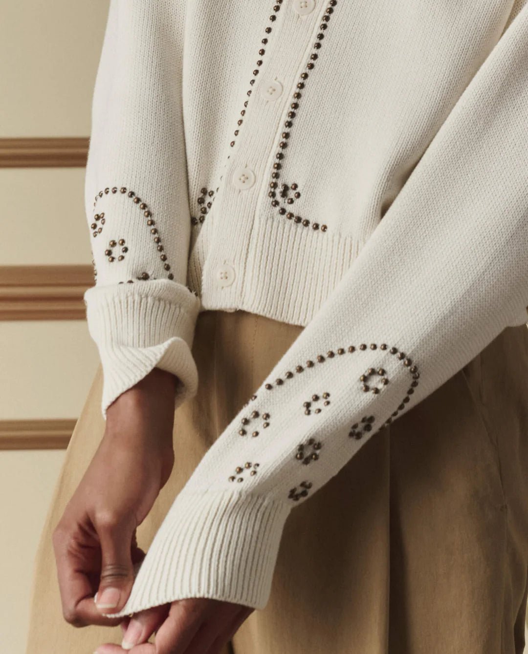The Great - Studded Cardigan in Natural - Kalifornia Jean Bar
