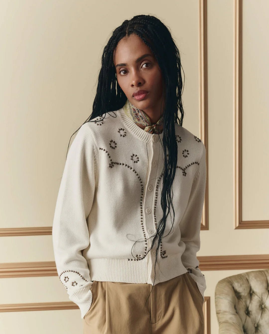 The Great - Studded Cardigan in Natural - Kalifornia Jean Bar