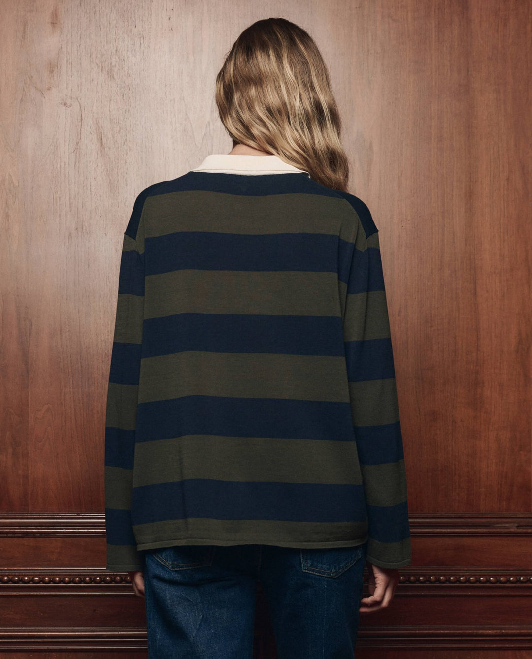 The Great - The Academy Polo Sweater in Army League Stripe - Kalifornia Jean Bar