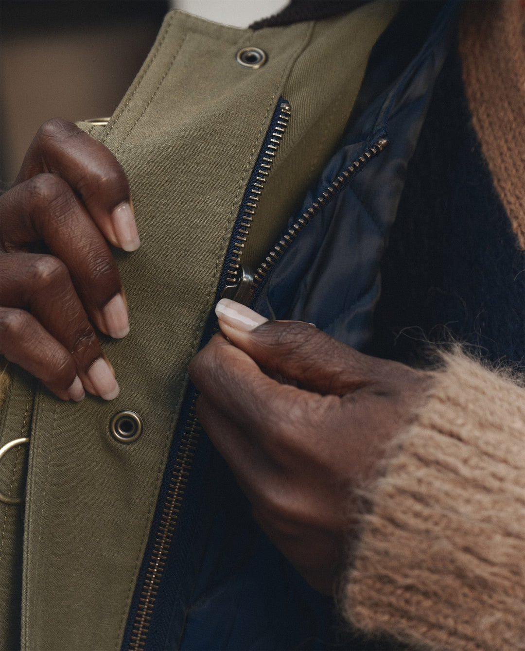 The Great - The Firefighter Jacket in Olive with Chocolate - Kalifornia Jean Bar