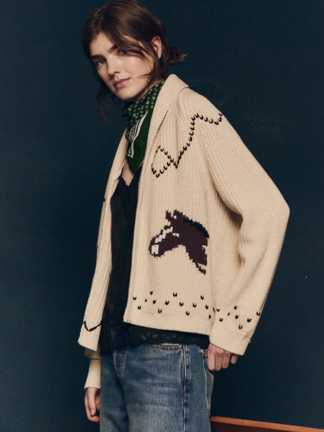 The Great - The Horse Lodge Cardigan in Cream - Kalifornia Jean Bar