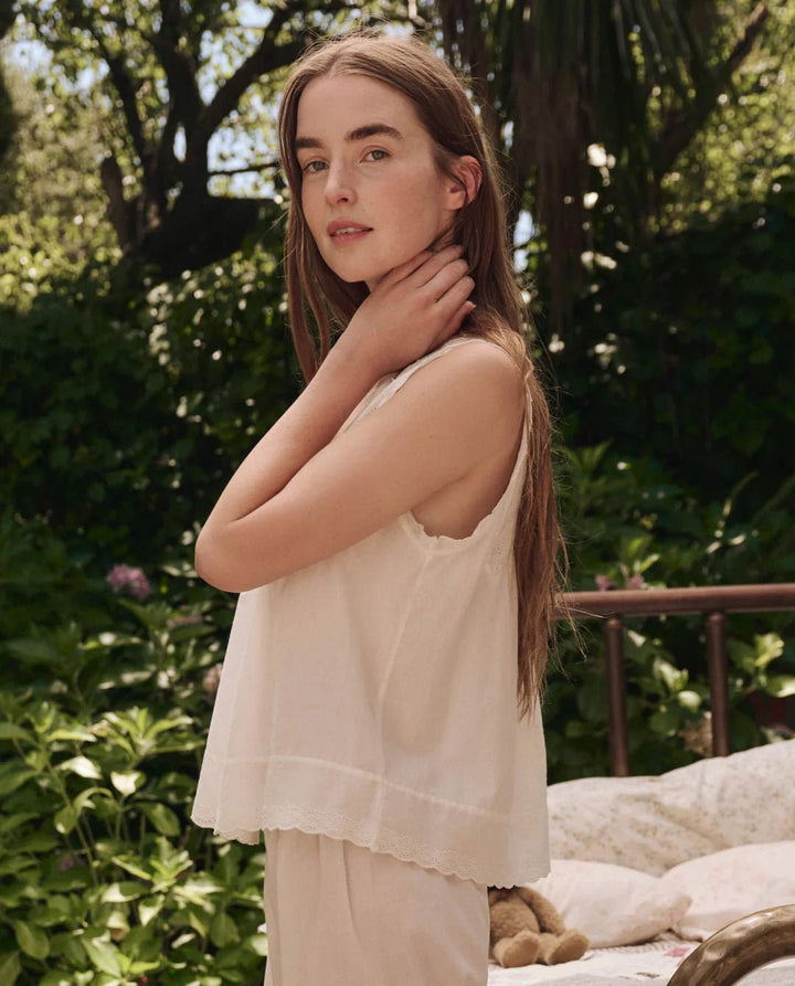 The Great - True White Eyelet Tank - Kalifornia Jean Bar