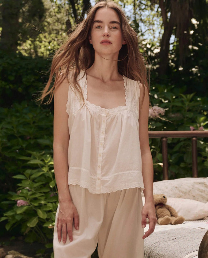 The Great - True White Eyelet Tank - Kalifornia Jean Bar