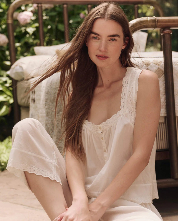 The Great - True White Eyelet Tank - Kalifornia Jean Bar