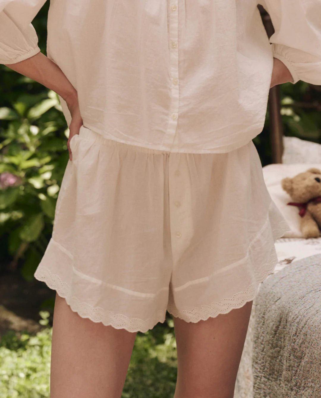 The Great - True White Eyelet Tap Short - Kalifornia Jean Bar