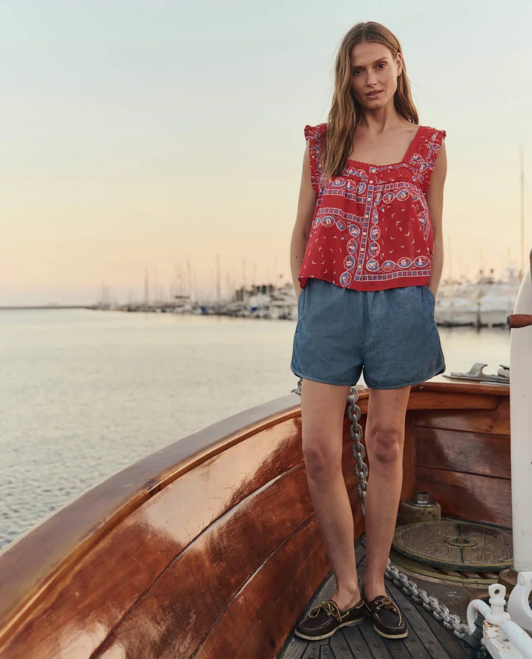 The Great - Victorian Pleat Tank Red Sailboat Bandana - Kalifornia Jean Bar