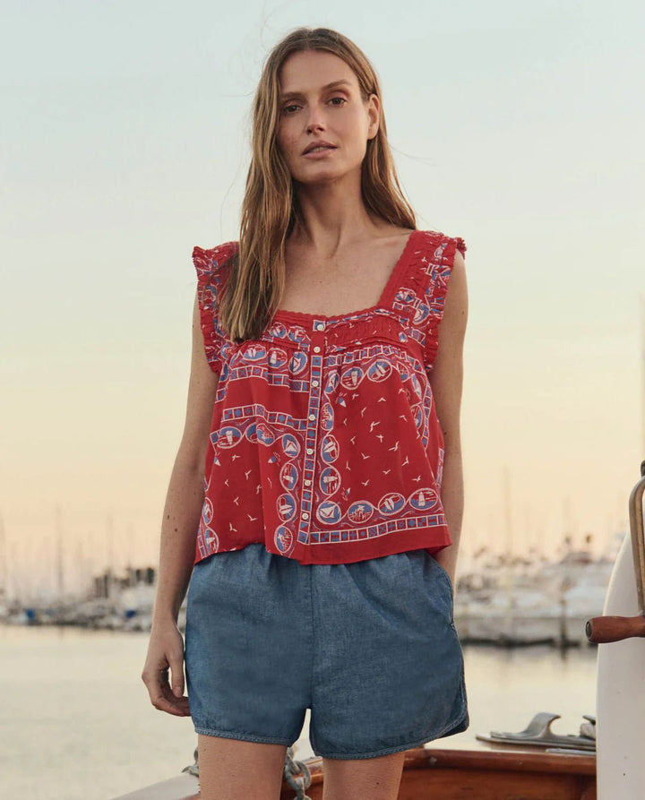 The Great - Victorian Pleat Tank Red Sailboat Bandana - Kalifornia Jean Bar