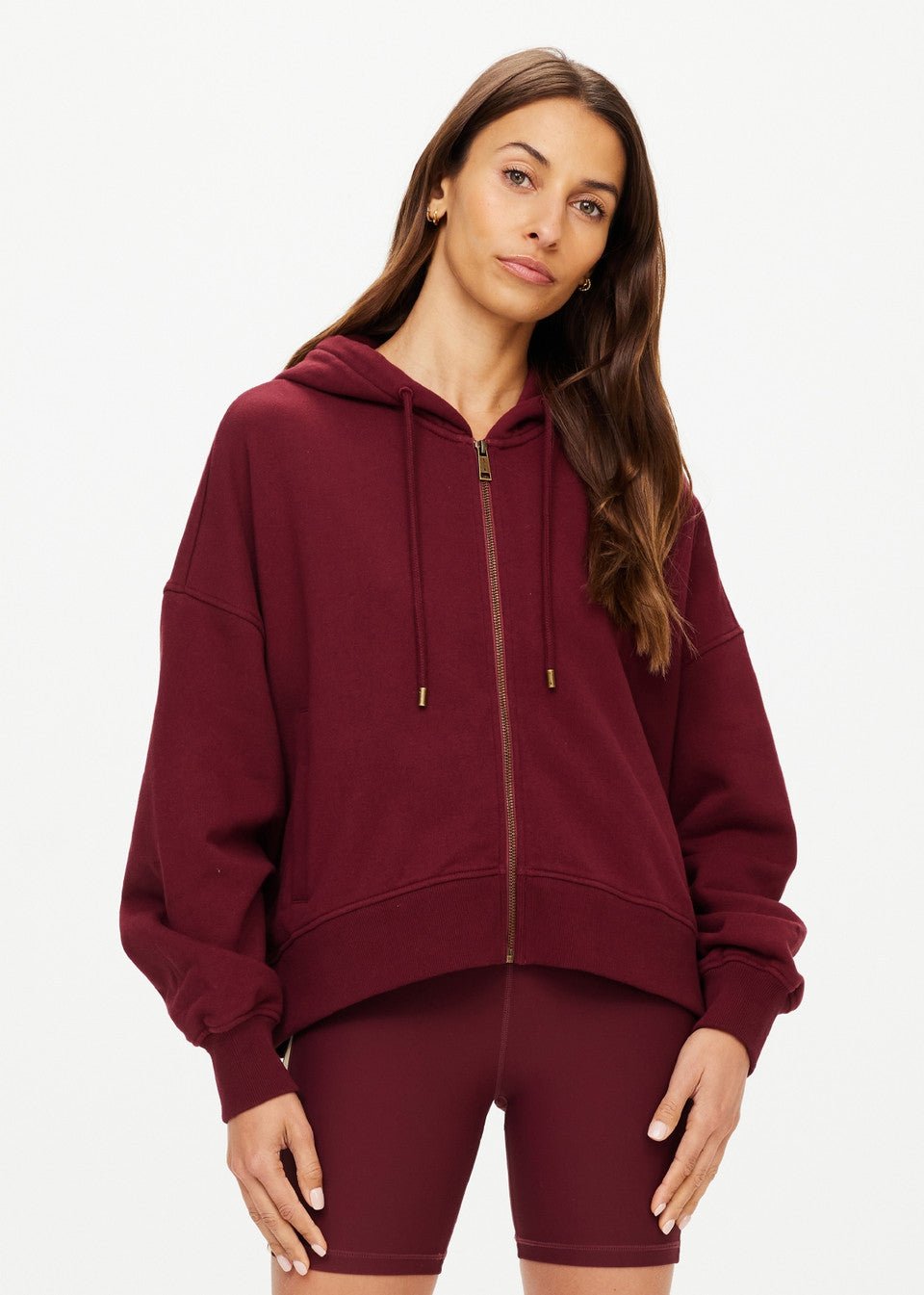 The Upside - Ryder Jude Crop Hoodie in Bordeaux - Kalifornia Jean Bar