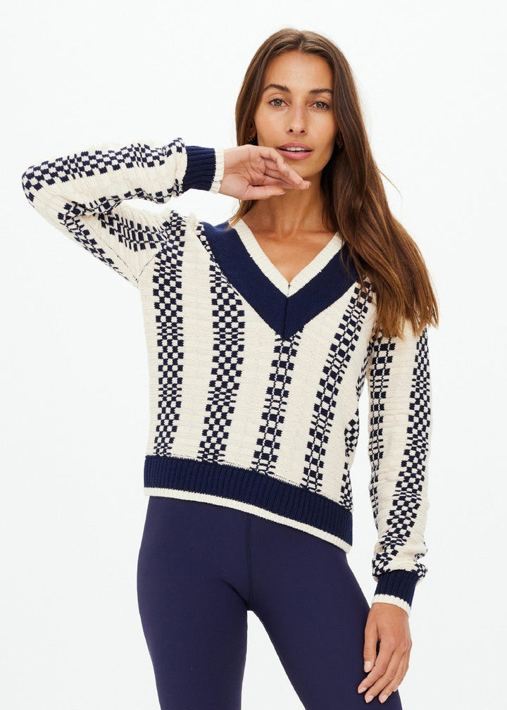 The Upside - Sonny V Neck Sweater in Check - Kalifornia Jean Bar