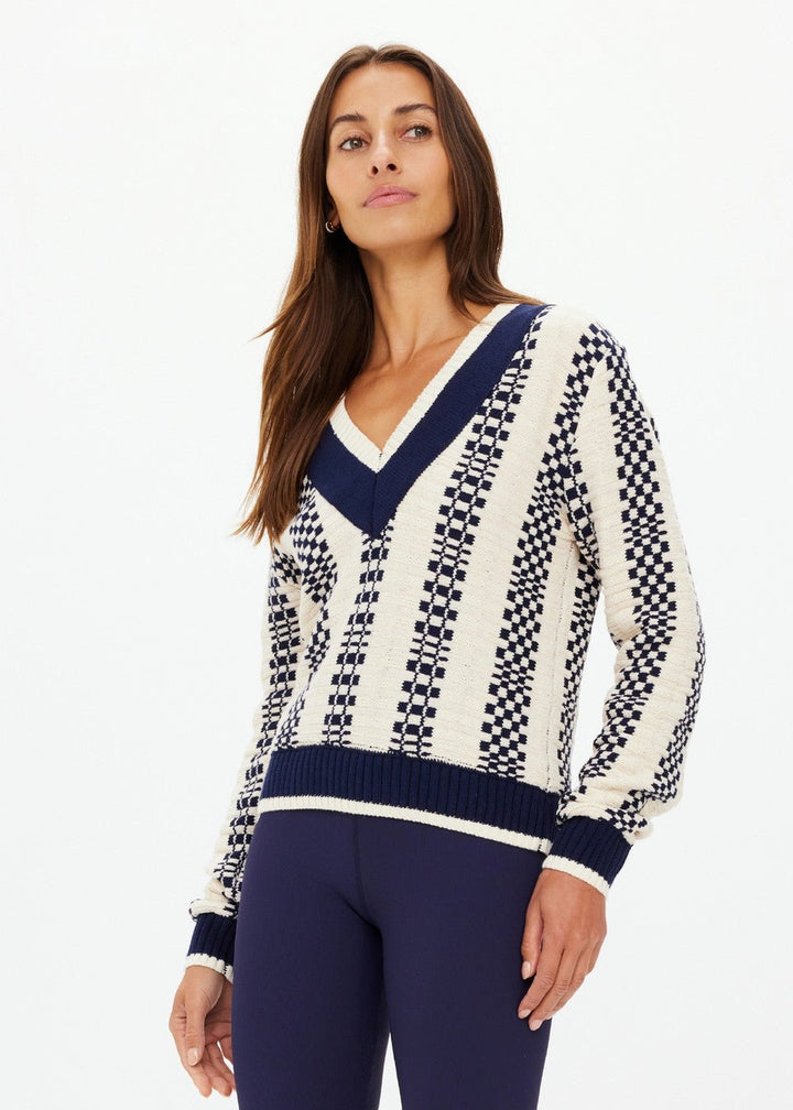 The Upside - Sonny V Neck Sweater in Check - Kalifornia Jean Bar