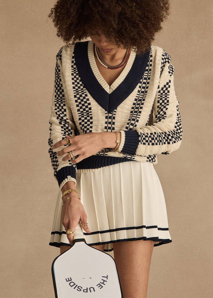 The Upside - Sonny V Neck Sweater in Check - Kalifornia Jean Bar