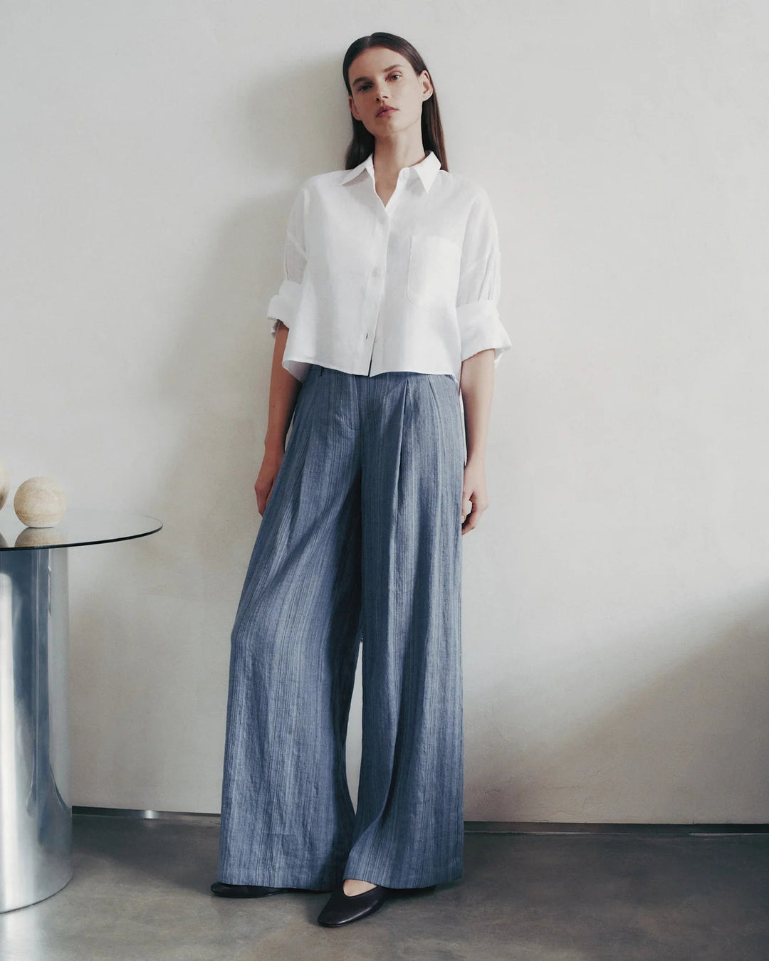 TWP - Blue Multi Didi Pant in Linen Gabardine - Kalifornia Jean Bar