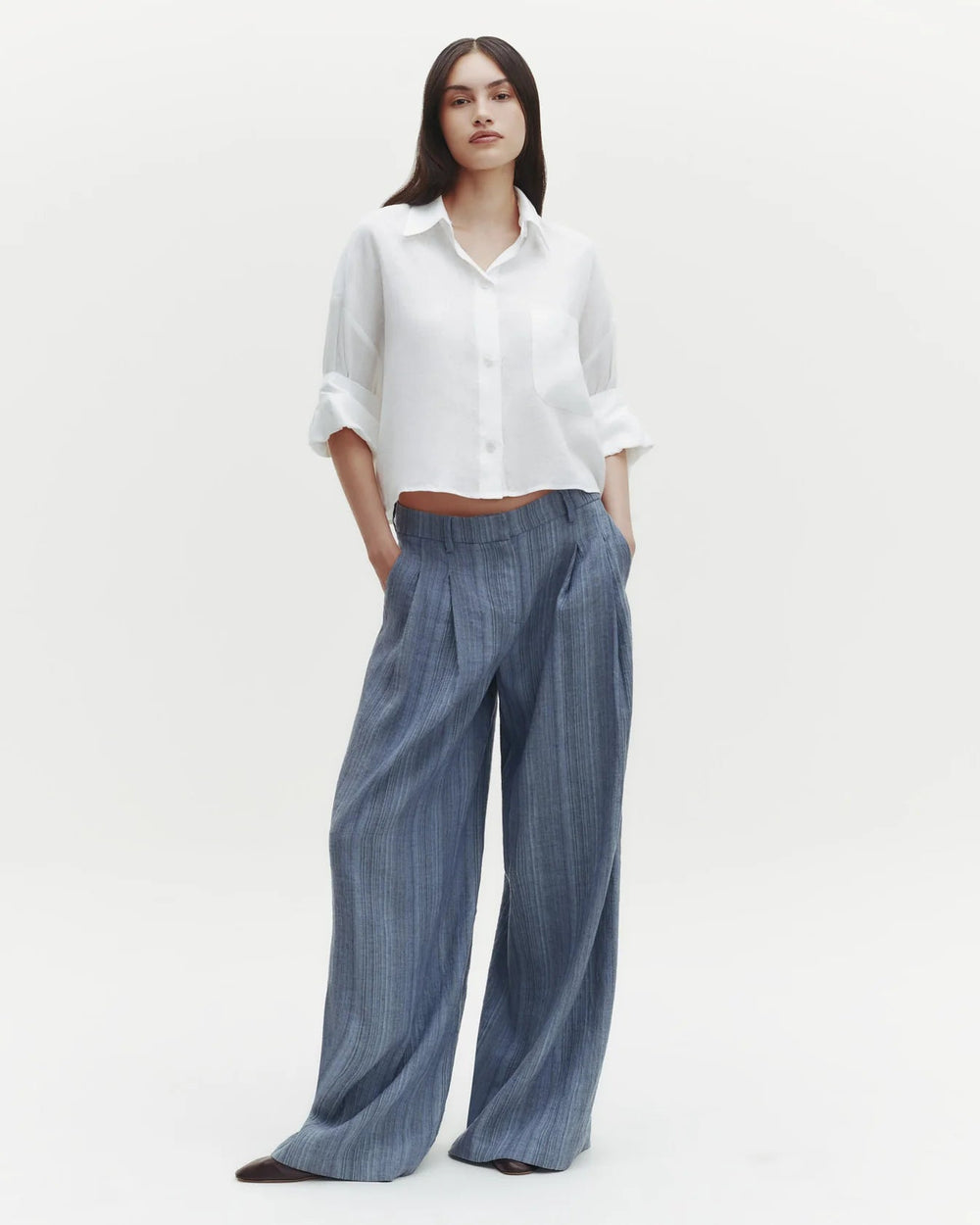 TWP - Blue Multi Didi Pant in Linen Gabardine - Kalifornia Jean Bar