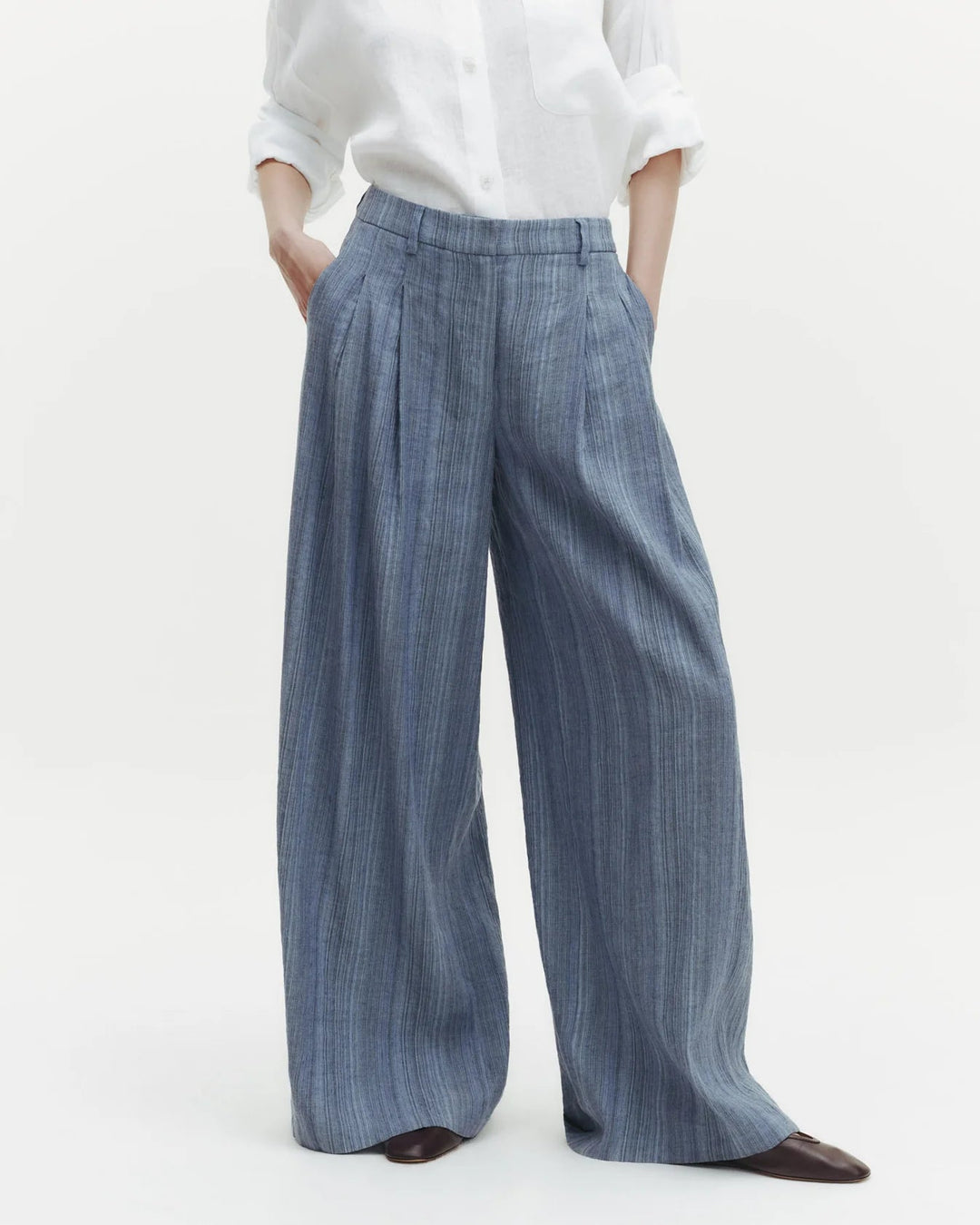 TWP - Blue Multi Didi Pant in Linen Gabardine - Kalifornia Jean Bar