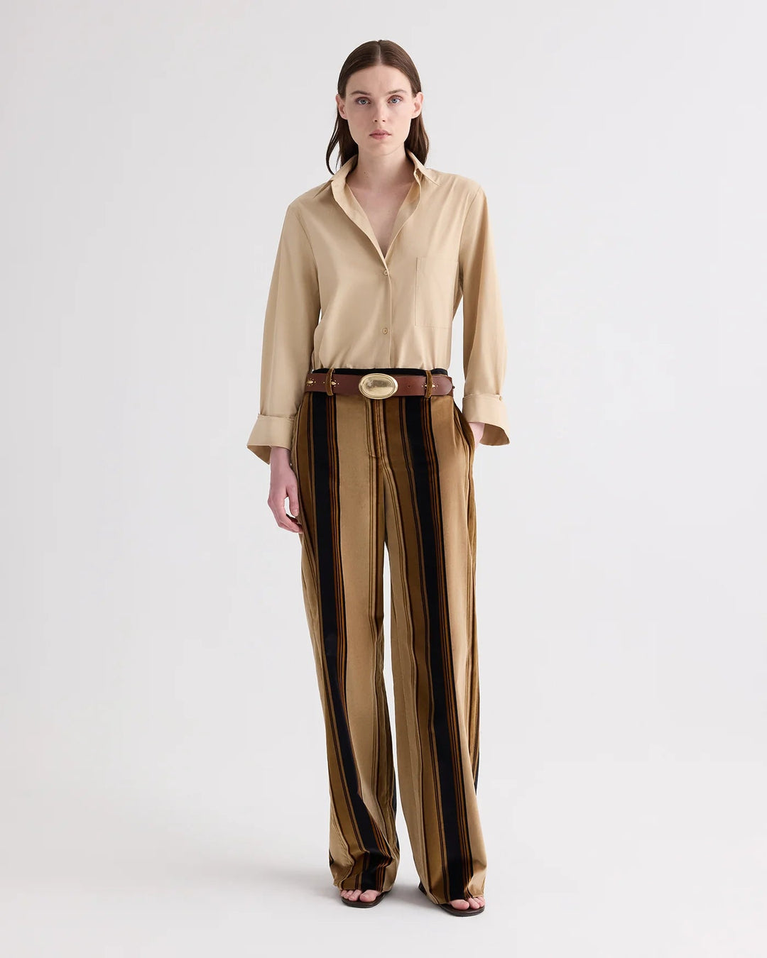 TWP - Isla Pant Sepia Tint/Midnight Baiadere Stripe Cotton Velvet - Kalifornia Jean Bar